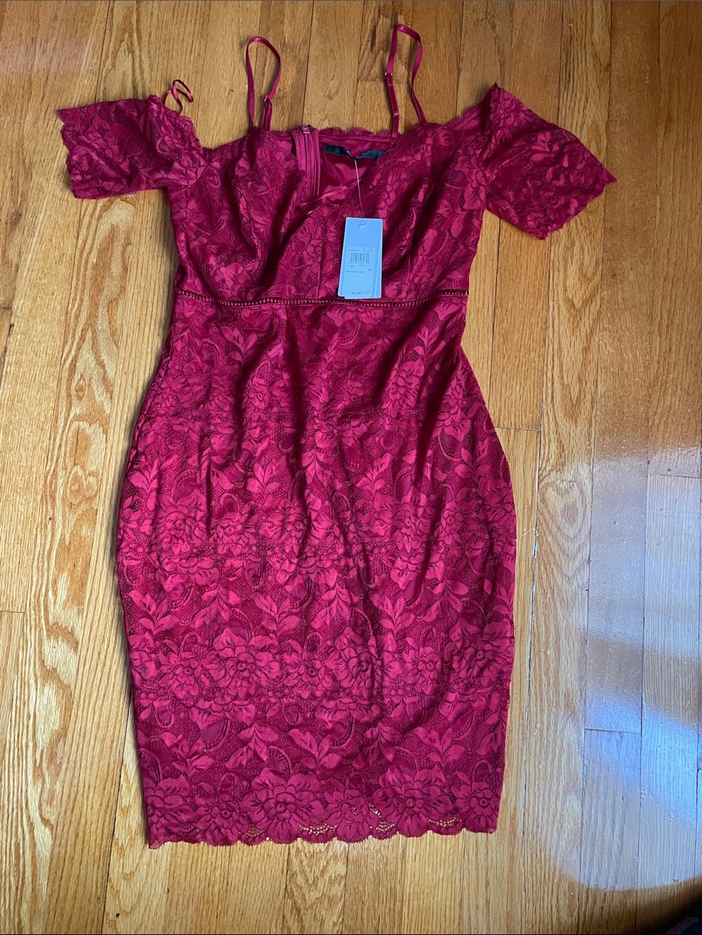 Guess Red Lace Off-Shoulder Mini Dress